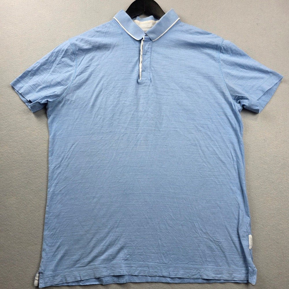 Hugo Boss Mens Light Blue Slub Knit Polo Shirt Regular Fit Short Sleeve Size L - Picture 1 of 8